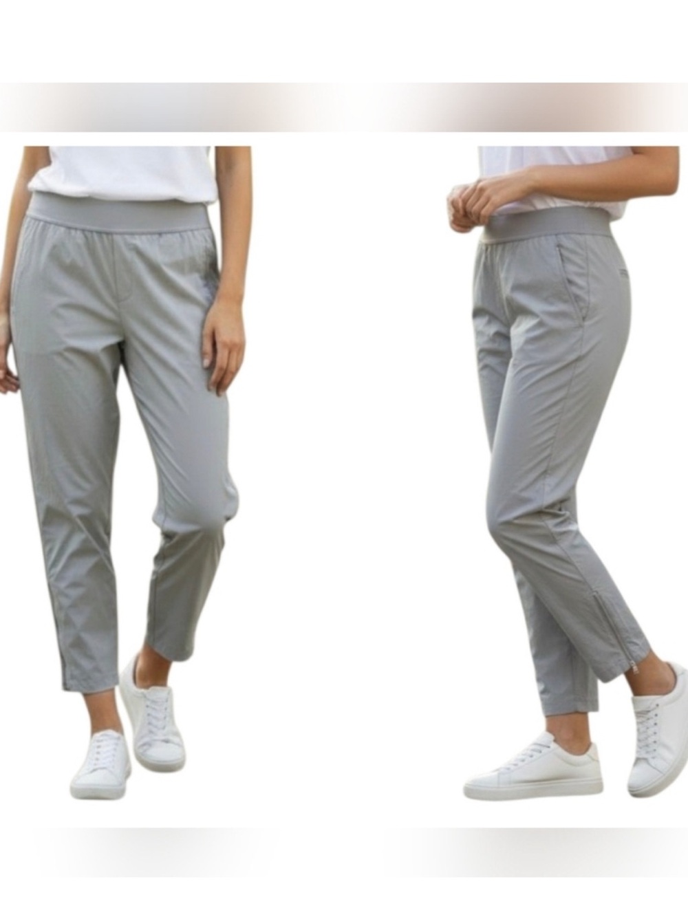 Athleta Gray Mod Trekkie Crop Pants Nylon Zipper Ankle Size 12